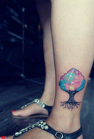 female ankle color starry tree tattoo pattern
