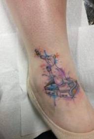 small fresh cat girl ankle on colored cat tattoo picture
