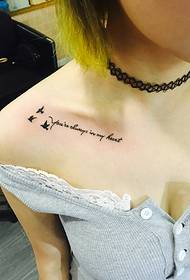 small girl under the clavicle small fresh English tattoo tattoo