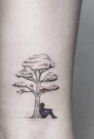 ankle point tree and portrait tattoo pattern
