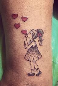 ankle cartoon character heart-shaped prick tattoo pattern