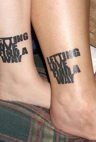 couple ankle English alphabet tattoo