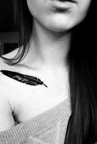 beautiful and beautiful feather tattoo at the collar