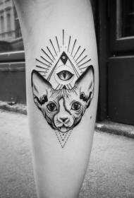 borjú fekete titokzatos szőrtelen macska geometriai szem tetoválás mintával