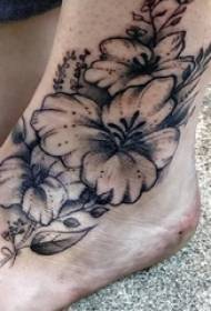 ブラックポイントとげの女の子足首シンプルライン植物文芸花タトゥー画像