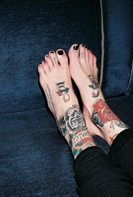 good-looking rose tattoo on female ankle