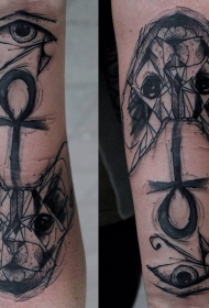 Жұмбақ қара мысырлық мысық және Horus көзге арналған татуировкасы үлгісі