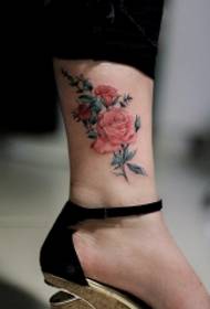 ankle rose flower painted tattoo pattern