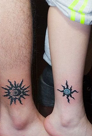 couple sun totem ankle tattoo