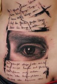 lettere inglesi nere con disegno realistico del tatuaggio dell'occhio
