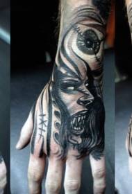 Beldurrezko emakumearen banpiro beltza eta begi tatuaje eredua 90743 - zuri-beltzeko hilkutxa eta txinatar tatuaje eredua