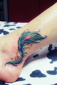 Ankle Beautiful Color Feather Tattoo Pattern