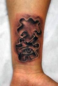 wrist mini black gray style puzzle with human eye tattoo pattern