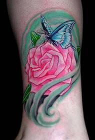 Obraz pokazu tatuażu: obraz wzoru tatuaż róży motylka kostki