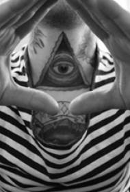 boys neck black gray geometric line eye tattoo picture