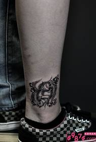 gležanj crno-bijeli tetovaža Riba 90490-Feather Engleski crno-bijeli tetovaža gležnja