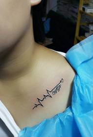 Men's clavicle personalized electrocardiogram tattoo pattern