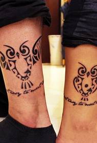 couple ankle on simple owl tattoo