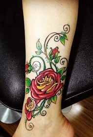 delicate rose ankle tattoo pattern