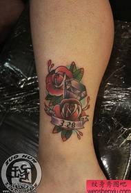 ankle-colored diamond rose tattoo pattern