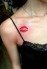 red lips tattoo picture under the clavicle enviable