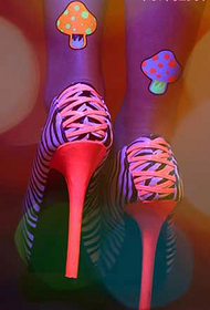 color on the heel Mushroom fluorescent tattoo