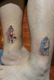Couples Ankle Ski Portrait Painted Tattoo Pattern