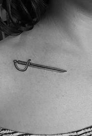 a sword tattoo at the clavicle