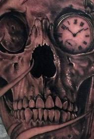 gorgeous Realistic black skull with clock tattoo pattern