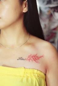Female English line goldfish clavicle tattoo pattern