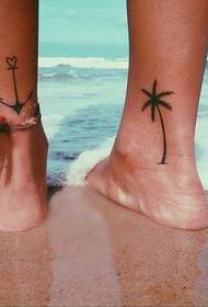 ankle simple anchor and coconut tree tattoo