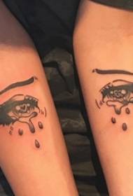 girls arm on black prick Geometric line eye tattoo picture