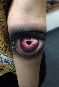 Big realistic style color woman eyes with heart-shaped tattoo pattern