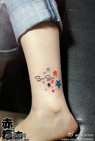 female ankle color five-pointed star tattoo pattern