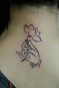 back neck single line bergamot lotus pattern totem tattoo pattern picture