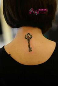 back neck small fresh key tattoo picture