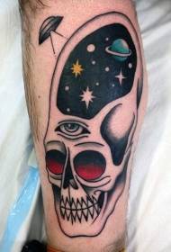 Crânio pintado engraçado da haste com teste padrão do tatuagem da estrela do olho