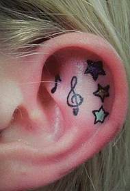 Ear color full star tattoo pattern