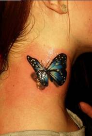 girl neck color butterfly 3D tattoo pattern picture