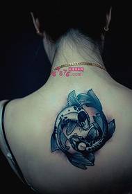 beauty back neck Pisces fashion tattoo picture
