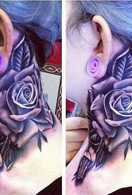 personality neck beautiful color rose tattoo pattern picture