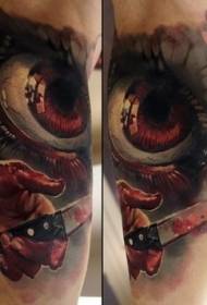 ollos de estilo de terror e patrón de tatuaxe de man sanguenta con coitelo 90824 - patrón de tatuaxe de ollos sanguentos de cor realista no interior do brazo