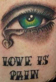 ulls tristos amb patró de tatuatge en alfabet anglès