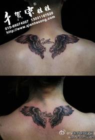 back neck trend beautiful couple black gray wings tattoo pattern