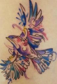 dziewczęta na plecach malowane gradientowe abstrakcyjne linie małe zwierzę ptak tatuaż Zdjęcie