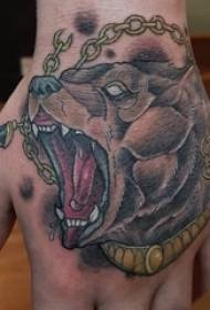 hand tattooed male on the back of the animal bear tattoo picture