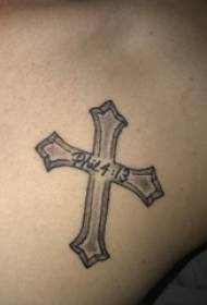 boys on the back of the black gray point of the simple line cross tattoo picture