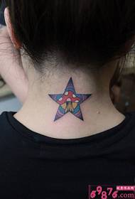 Mushroom creative five-pointed star back neck tattoo picture