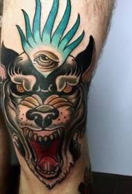 modèle de tatouage de chien et d'oeil de genou démon