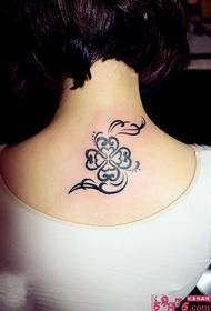 back neck four-leaf clover tattoo picture